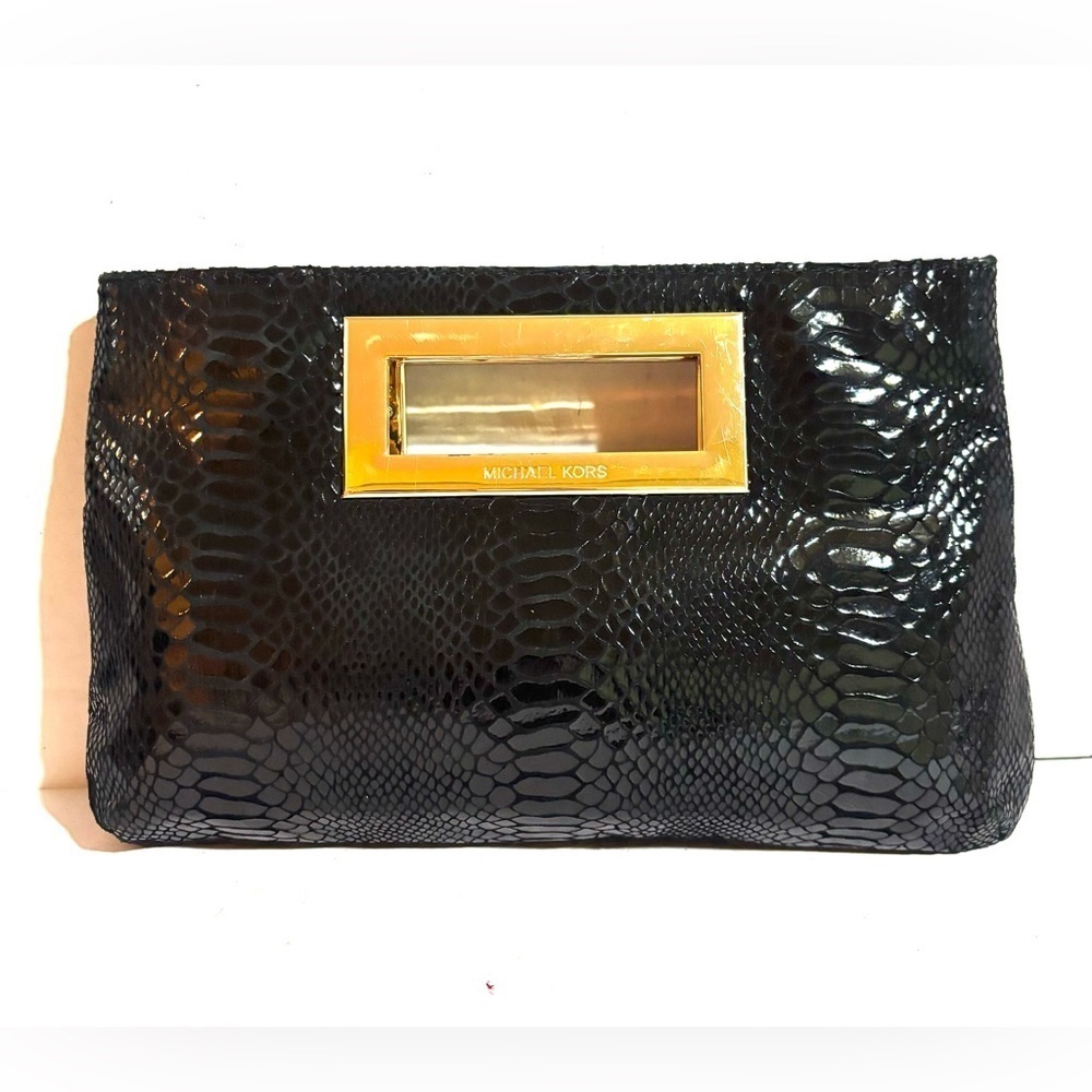Michael Kors Black Snake Skin Print Clutch Bag